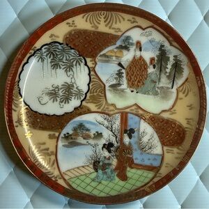 Vintage Kutani Japanese Hand-Painted Geisha Scenic Decorative Plate Gold Trim